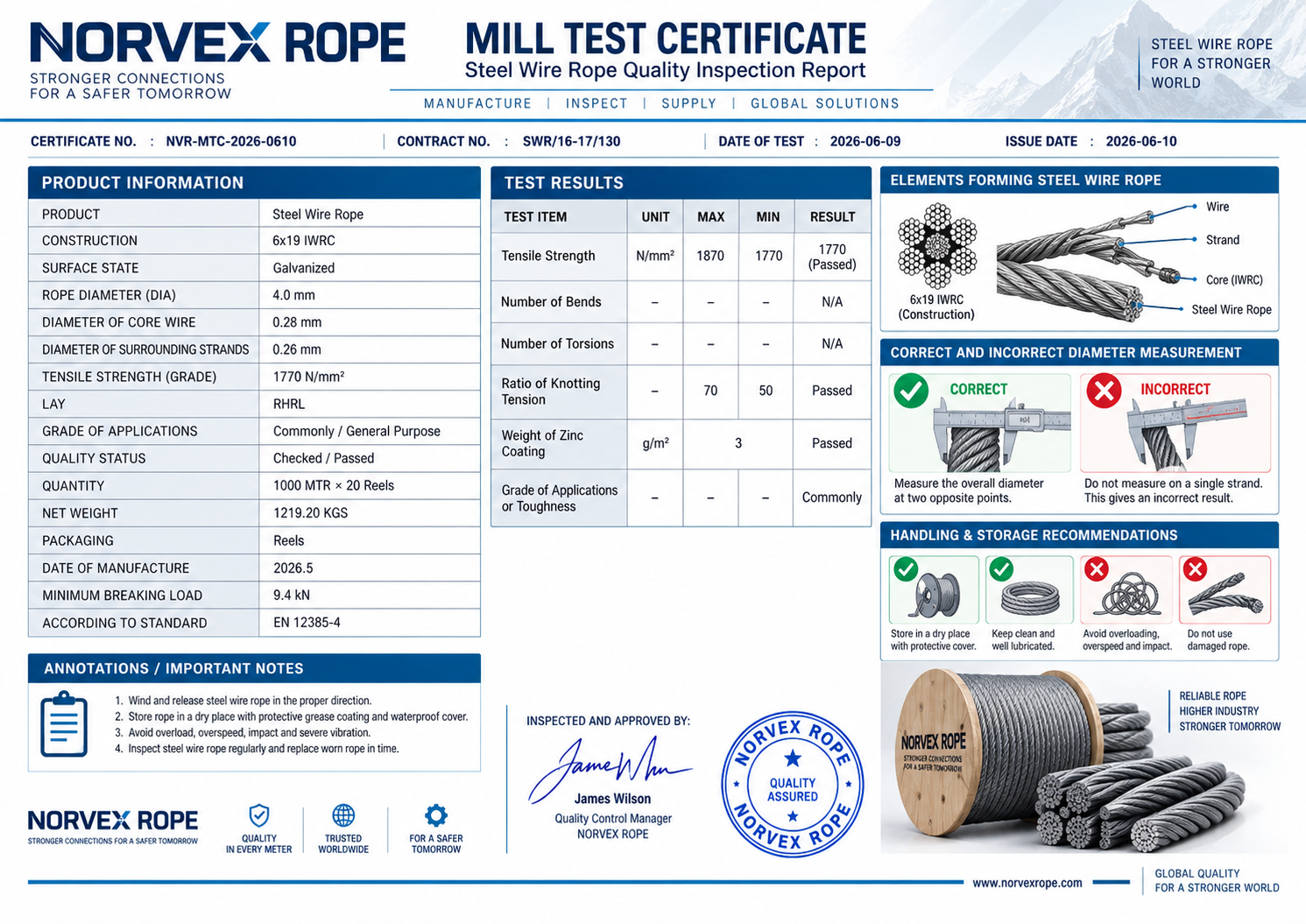NORVEX mill test certificate example